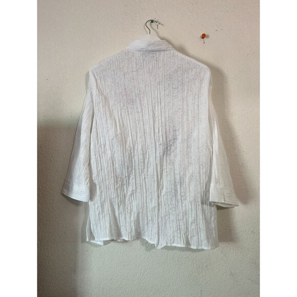 Alfred Dunner Womens Floral Embroidered White Button-Up Blouse Size 16 Casual - Picture 4 of 9